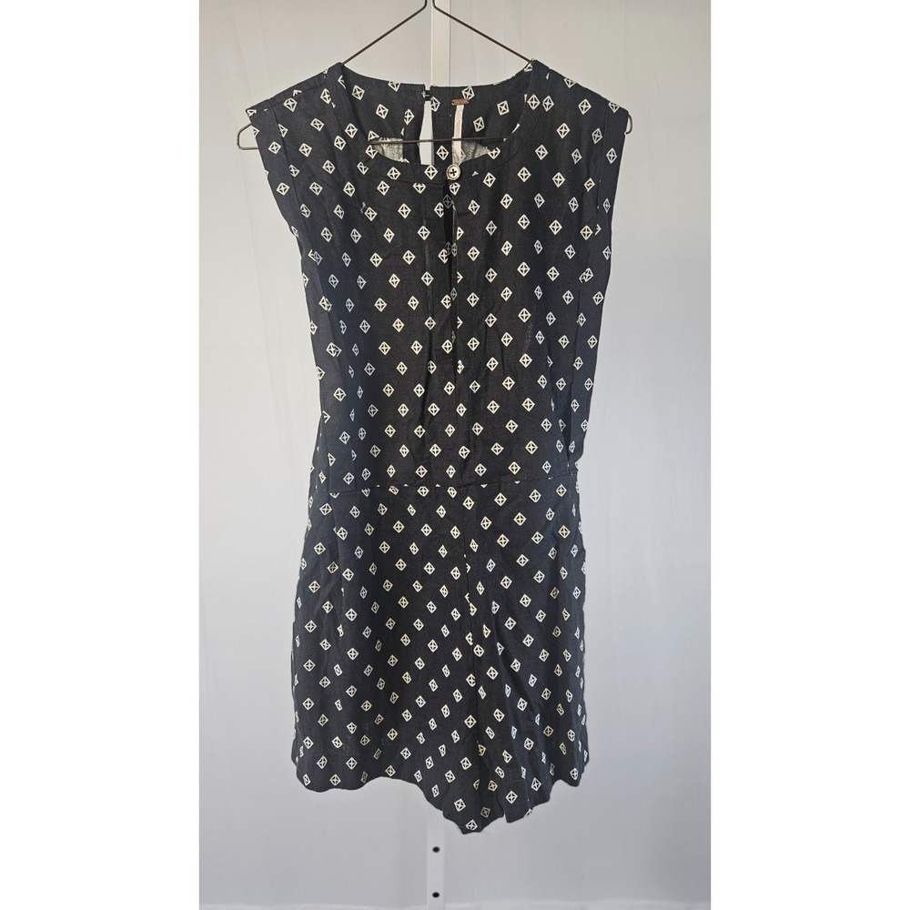 Free People Geometric Print Sleeveless Romper M Black White Linen Blend